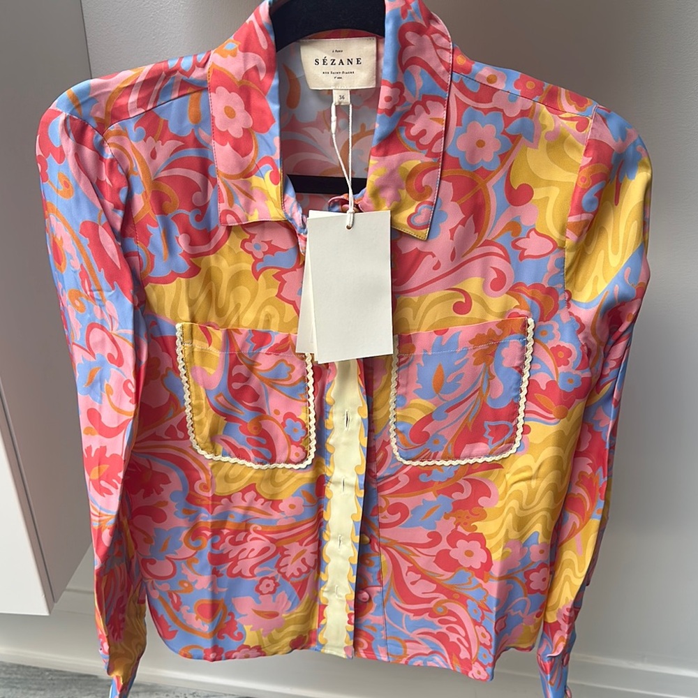 WONDERLAND Daniel Sezane Pink and Yellow Floral Blouse